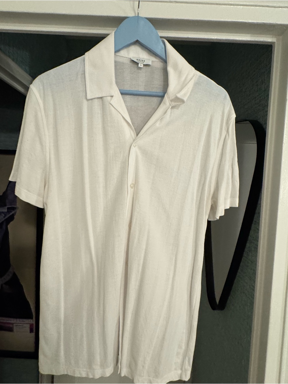 Reiss white  Short Sleeve Button-Down Knit Shirt